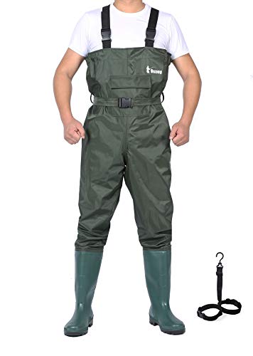 Bootfoot Fishing Chest Waders for Men Women with Boots 2-Ply Nylon/PVC Waterproof Hunting Waders with Boots Hanger - color: Green, size: 9