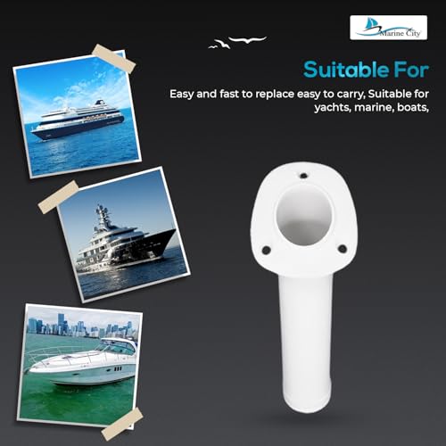 MARINE CITY Flush Mount Fishing Rod Holder 30 Degree Polypropylene, Durable, Lightweight, Easy Access for Fishing, Fits 2" Hole, Ideal for Kayaks, Boats and Yachts - color: White, style: 1 Pcs