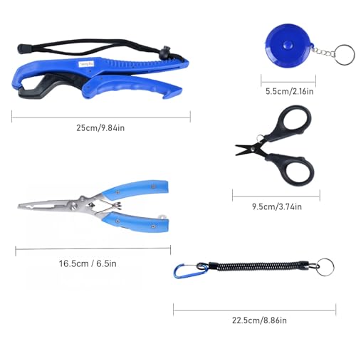 Fishing Gear Tool Kit Fishing Pliers Fillet Fish Lip Gripper Hook Remover Fishing Ruler Line Cutter lanyards Equipment Tools Accessories Set for Saltwater/Flying/Ice Fishing