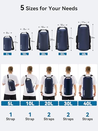 HEETA Waterproof Dry Bag for Women Men, 5L/10L/20L/30L/40L Roll Top Lightweight Dry Storage Bag Backpack with Emergency Whistle for Travel, Kayaking, Boating, Camping, Beach, Cruise Ship Essentials - color: Dark Blue, size: 10L