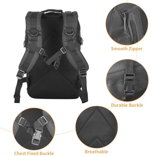 Small Tactical Hiking Backpack, 12L MOLLE Bookbag Daypack for Travel | MOLLE webbing expands carry options;compact,lightweight design fits hiking,school,camping,travel and daily use - color: Black