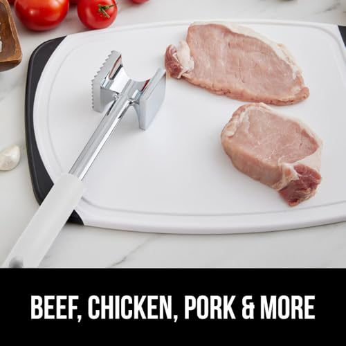 GORILLA GRIP BPA-Free Patented Dual-Sided Meat Tenderizer Tool, Soft Comfortable Handle with Hanging Hole, Heavy Duty Kitchen Mallet for Steak Beef Fish, Chicken Cutlet Pounder, Dishwasher Safe, White - color: White