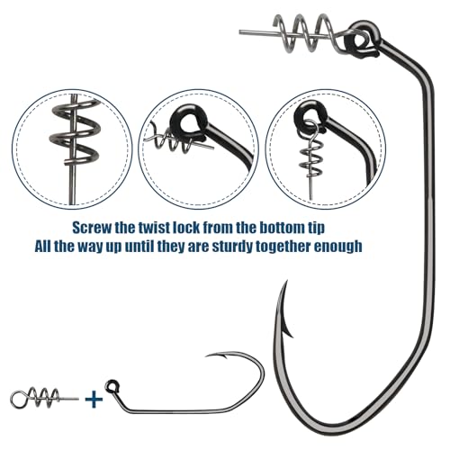 Twistlock Fishing Hooks, Swimbait Hooks Belly Offset Hooks Weighted Hook 1/0 3/0 4/0 for Soft Plastics Lures Fishing Saltwater Freshwater - color: 1/0 - 40PCS