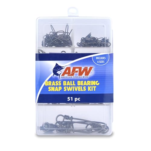 AFW Tackle Rigging Kits – Complete Saltwater Fishing Rigging Kit with Crimp Sleeves, Terminal Tackle, Storage Box, and Components for Fishing Leader Rigging & Lure Making Supplies - style: Brass Ball Bearing Snap Swivels Kit