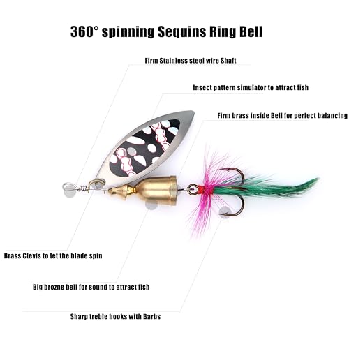 EXAURAFELIS 10/30pcs Fishing Lure Spinnerbait with Feathered Treble Hooks Rooster Tail Fishing Lures Spoon Lures for Bass Salmon Trout Spinner Baits with Tackle Box - color: 10pcs-B