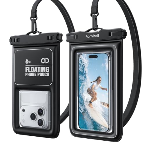 Lamicall IP68 Floating Waterproof Phone Pouch - [2 Pack] Water Proof Phone Case with Lanyard for iPhone 17 16 15 14 13 Pro Max, Galaxy S26 S25 S24 Ultra, Beach Cruise Ship Travel Essentials, 4-8.5" - color: A-White Accent