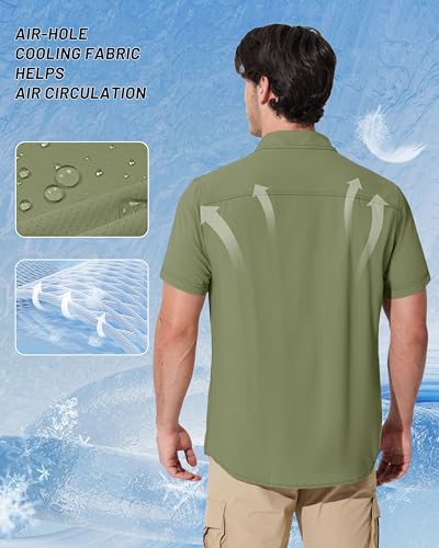 MAGCOMSEN Men's Fishing Shirts UPF 50+ Short Sleeve Sun Protection Shirts Quick Dry Cooling Button Down Shirt Hiking Safari - color: Grey Green, size: Small