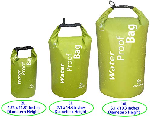 Freegrace Lightweight Floating Dry Bag and Waterproof Phone Case Set, Double Zip-Lock Dry Sack for Water Sports, Rafting, Beach and Camping - color: Green, size: 2L