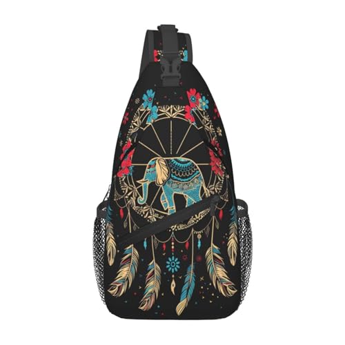 Dream Catcher With Elephant Sling Backpack Chest Bag Crossbody Shoulder Bag Gym Cycling Travel Hiking Daypack For Men Women - color: Dream Catcher With Elephant