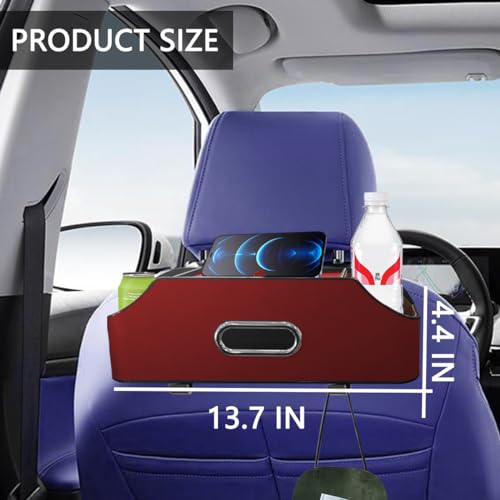 AUCELI Car Seat Back Organizer with Cup Holder and Tissue Box, Headrest Hanging Storage Box with Hooks and Phone Holder, Multi-Function Travel Tray for Kids, Road Trip Car Accessories - color: Red
