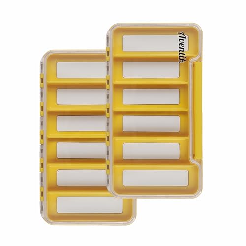Aventik Waterproof Fly Fishing Boxes Super Slim Transparent Plastic Easy Grip Foams Multi Magnetic Compartments Fishing Tackle Storage Trags Orange 7.36"X4.02"X0.63" (H046-6C) - style: H046-6C