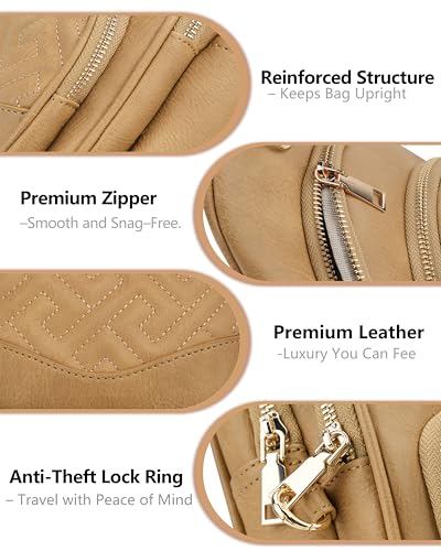 Anti Theft Crossbody Bags for Women RFID Leather Sling Purses,Crossbody Bags Travel Leather Fanny Pack for Women - color: Camel