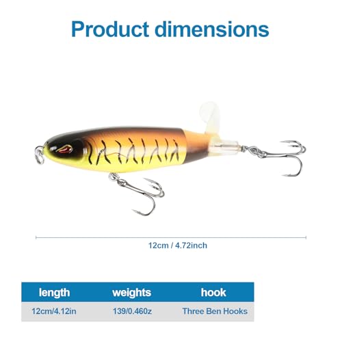 Popper Top Water Fishing Lure: Whopper Fishing Lures with Floating Rotating Tail Barb Treble Hooks Saltwater Freshwater for Bass - color: 5pcs 1