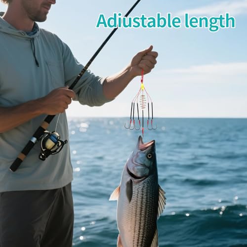 Double Hook Rig Surf Fishing: 9PCS Pompano Float Rigs with 3 Circle Hook Saltwater Gear Tackle for Surf Fishing - color: Red