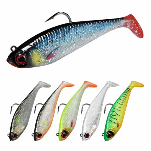 GOTOUR Pre-Rigged Soft Fishing Lures with Weedless Hook, Lifelike Paddle Tail Swimbaits for Bass Fishing, Freshwater & Saltwater Fishing Bait, Fishing Tackle for Bass, Pike, Trout, and Walleye - color: C1-3.5"-0.8oz