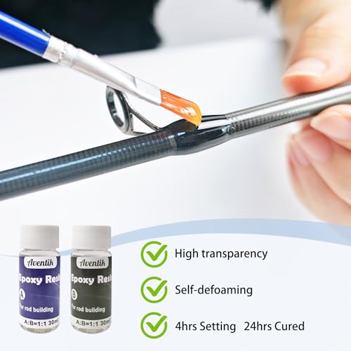 Aventik Fishing Rod Repair Kit Complete with Rod Building Supplies, 7 Sizes 35pcs Stainless Guides, Glue, Rod Guides Replacement Kit, Fishing Pole Eyelets Replacement for Spinning Rod - style: Small-AB glue repair KIT