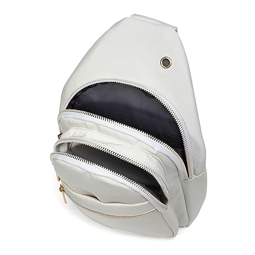 EVANCARY Small Sling Bag Crossbody Bags for Women Men, Sling Backpack Chest Daypack Cross Body Bag for Travel Outdoor - color: White Beige