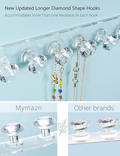 Mymazn 2 Pack Acrylic Necklaces Holder Hanging Jewelry Organizer Wall Mounted Necklace Hangers with 12 Hooks, Clear Jewelry Hangers for Necklace Organizer for Girls Women, Necklace Hooks for Wall - color: Clear - 2Pack