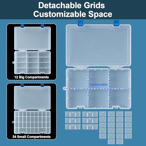 Qualsen 2 Pack 34 Grid Plastic Organizer box with Adjustable Dividers, Fishing Tackle Box and Bead Organizer Box for Jewelry, screw, Earrings, Art Craft, Tools, Fishing Hooks, and Small Accessories - size: 34 Gird-2pcs