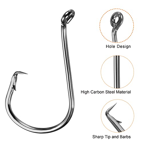 PATIKIL Fishing Circle Hooks, Carbon Steel Offset Hook with Barbs for Freshwater Saltwater - size: 50mm/1.97"