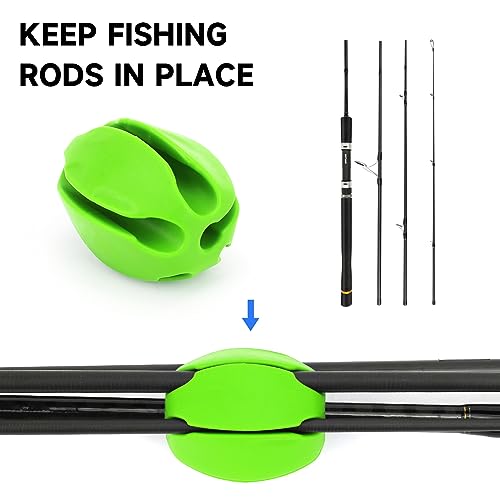 SANLIKE 6Pcs Elastic Rubber Fishing Rod Holder Fixed Balls Pole Protector | High stretch construction, multi-aperture fit, anti-slip rod fixation, lightweight portable outdoor fishing accessory - style: Green-6PCS