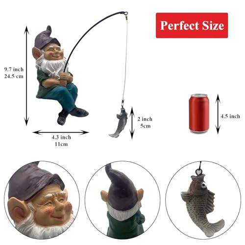 Garden Gnomes Outdoor Statue, Gnome Decorations for Yard 9.7'' Fishing Gnome Statue Outdoor Garden Decor, Fishing Guy for Waterfalls or Koi Pond Decor, Gifts for Women, Mom or Birthdays - color: Fishing Gnome