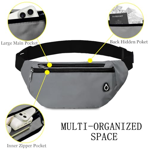 Fanny Pack for Women Men,Crossbody Fanny Pack Water Resistant Sports Waist Bag Pack, Belt Bag for Travel Hiking Running - color: 1pack-lightgrey