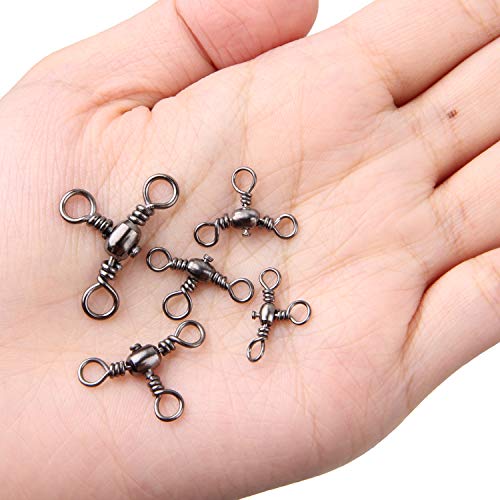 AGOOL Fishing 3 Way Swivels Kit - 100pcs Cross Line Barrel Swivels Triple Swivels Crossline T-Turn Swivels T-Shape Fishing Line Connector Three Way Swivels Catfish Tackle for Saltwater Freshwater