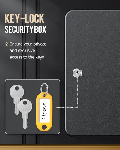 Uniclife 60 Position Key Cabinet with Key Lock Wall Mounted Black Security Storage Box Steel Key Organizer with Colorful Key Tag Labels Stickers and Hooks - color: Black, size: 60-Key