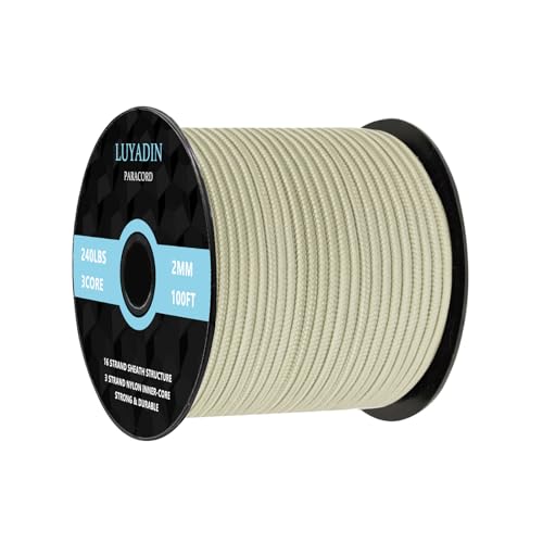 Paracord 240lb - Diameter 2mm Micro Utility Cord -3 Strand Parachute Spool Cord - 100ft 200ft,Paracord for Camping,Hiking,Fishing,Outdoor and DIY - color: Beige, size: 100 ft