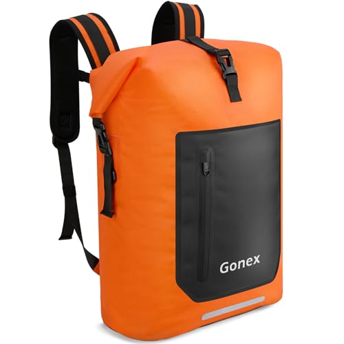 Gonex Waterproof Ultralight TPU Backpack 55L Roll Top Dry Bag, Kayaking | Back Padding, Camping, Fishing, Travel, Adjustable Straps, External & Internal Storage Pockets, Orange - color: Orange, size: 55L