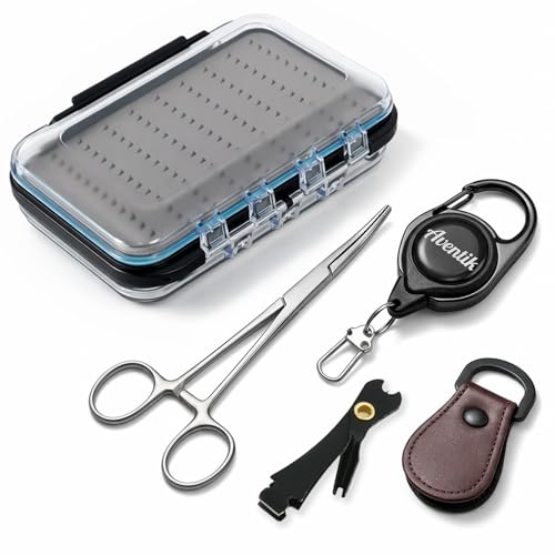 Aventik Fly Fishing Vest Tool Kit Fishing Gear with Fly Box Fly Fishing Forceps Nipper Retractor Fly Fishing Zinger Leader Straightener Beginner Fly Fishing Accessory Kit - style: H18MB+4in1