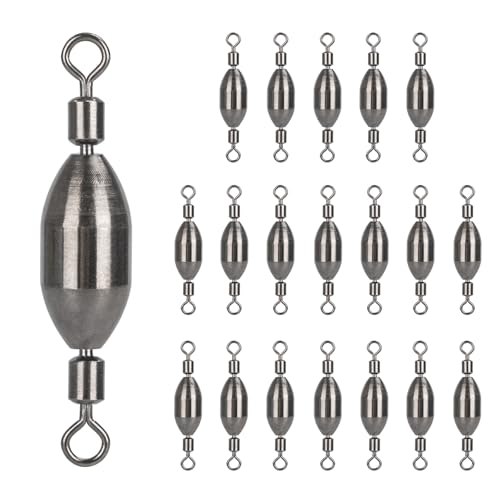 THKFISH Brass Fishing Sinker Swivel, 5 Size Trolling Sinkers Swivel Weights Quick Set Up Lead Fishing Sinker with Inner Swivel Rolling for Fishing Saltwater Freshwater,1/32-1/2 OZ - size: 1/16OZ-20PCS