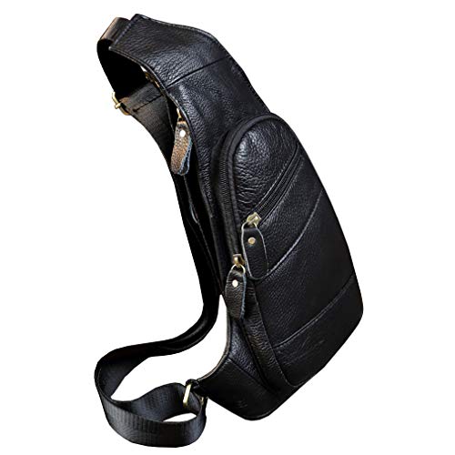 Hebetag Leather Sling Bag Crossbody Backpack for Men Women Travel Outdoor Camping - color: #02black