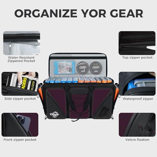 Handor Waterproof Fishing Tackle Bag, Large Saltwater Resistant Storage, 1000D PVC Material, Holds 3600 3700 Trays (Black and Purple, Large Bag) - color: Black and Purple, size: Large Bag