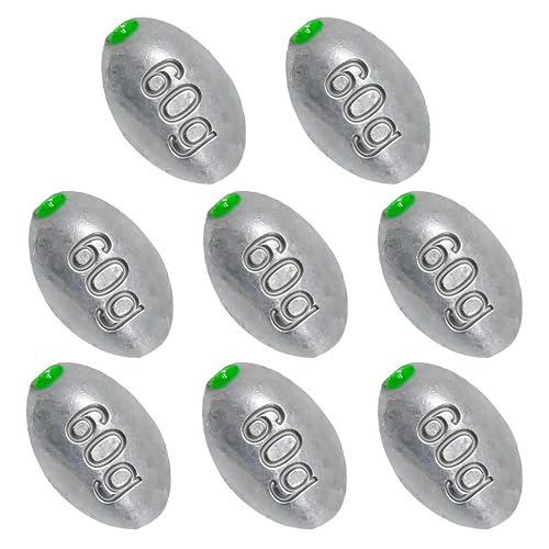Egg Sinkers Bullet Fishing Weights Oval Shaped with Plastic Core Slip Sinkers for Catfish Fishing Casting Saltwater and Freshwater 1/5oz to 2oz - style: 2oz-60g-8pcs