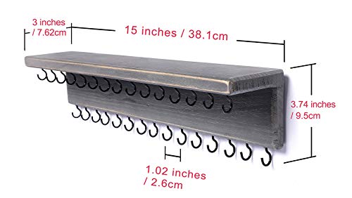 SANY DAYO HOME Jewelry Organizer with 30 Hooks and Cosmetics Shelf, 15 x 3 x 4 inches Wall Mounted Rustic Pine Wood Holder for Necklaces and Bracelets, Suitable for Kids and Adults (Gray) - color: 30 Hooks Grey