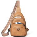 LATMAP 7L Sling Bag for Women Men Crossbody Belt Bag Small Travel Sling Backpack Anti Theft Chest Daypack Purse Faux Leather - color: Tan