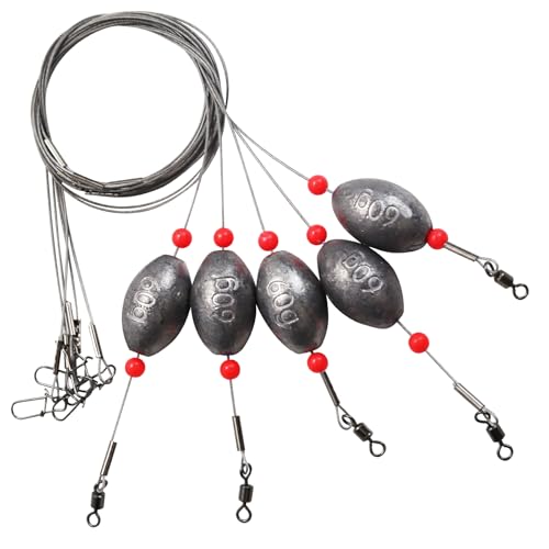 Fishing Egg Sinker with Soft Plastic Core Weight Rigs 5pcs Flounder Rig Saltwater,176.37lb Fishing Wire Leader with Egg Sinker Swivels Snap, Grouper Bottom Fishing Rigs - color: rig, size: 60g(2oz)-5pcs