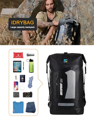 IDRYBAG Waterproof Backpack for Men 20L/30L/40L, Floating Dry Bag Kayak, Dry Backpack Hiking - color: Black, size: 40L