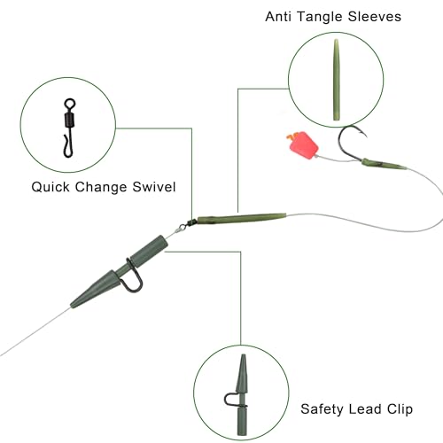 Carp Fishing Tackle Kit 100pcs Carp Fishing Terminal Tackle Set Safety Lead Clips Anti-Tangle Sleeve Quick Change Swivel Tail Rubber Carp Fishing Accessories with Box