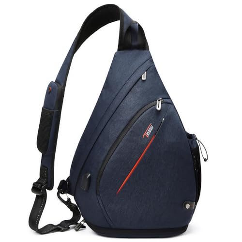 TUDEQU Large Sling Bag for Men,19L Crossbody Backpack with 8 Pocket,Gym,EDC | One Strap Backpack with Umbrella Pocket & Stability Strap,Sling Backpack,One Shoulder Backpack for Hiking,Travel,Cycling - color: Dark Blue