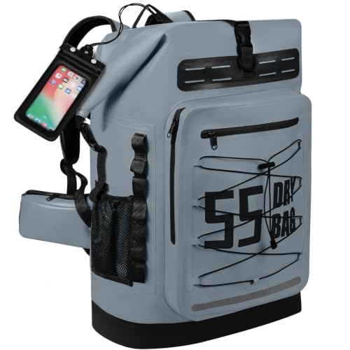 MORXPLOR Dry Bag Waterproof,5L/10L/20L/30L/40L/55L Roll Top Dry Bag Backpack with WaterProof Phone Case for Swim,Kayak - color: Middle Grey, size: 55Liter