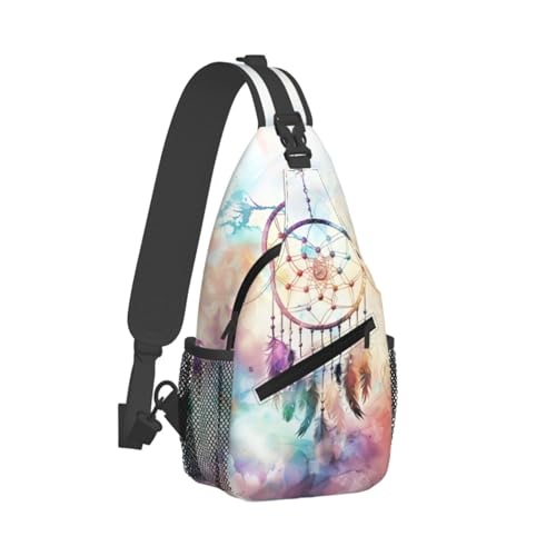 Watercolor Dream Catcher Sling Backpack Chest Bag Crossbody Shoulder Bag Gym Cycling Travel Hiking Daypack For Men Women - color: Watercolor Dream Catcher