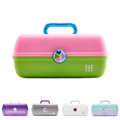 Caboodles On-The-Go Girl Makeup Box, Two-Tone Pink on Neon Green, Hard Plastic Makeup Organizer Box, Built-In Mirror, Secure Latch for Safe Travel, Spacious Storage for Large Items - color: Pink Neon Green