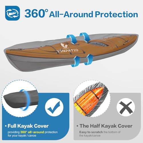 Kayak Cover 600D, Waterproof Full Coverage Canoe Cover with Zipper, Kayak Covers for Outdoor Storage, Heavy-Duty UV Protection and Tear & Dust Resistant for 13 ft Fishing Boats & Paddle Boards - size: 13ft Long, 30inch Beam Width
