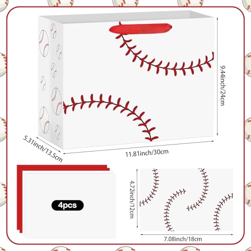 Hooqict Baseball Gift Bag Baseball Birthday Party Gift Wrapping Bag with Handles, Tissue Paper, Greeting Card for Kids Boys Men Sport Themed Birthday Party Favors Supplies - color: White Baseball