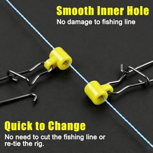 Fishing Line Sinker Slides- 30pcs Stainless Steel Braid Line Sinker Slider with Duo-Lock Snap High-Strength Line Weight Connectors for Saltwater Surf Fishing Rigs Catfishing - style: Yellow-30pcs