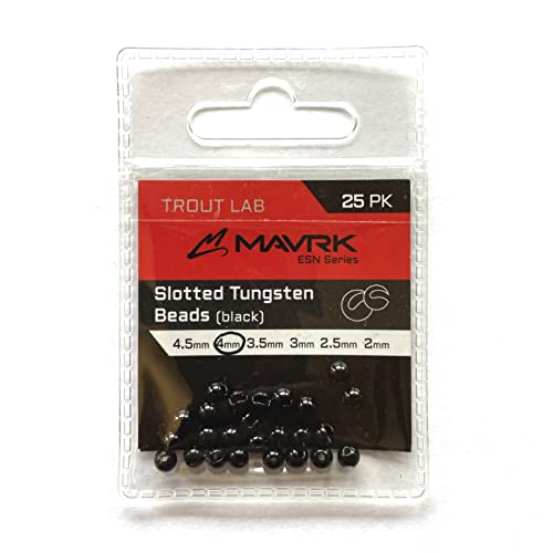 Mavrk Fly Fishing Slotted Tungsten Beads 25pc Refill Pack Euro Nymph Style Flies 5 Essential Colors Gold Silver Copper Black Chartreuse 4 Essential Sizes 4mm 3.5mm 3mm 2.5mm - color: Black, size: 3.5mm