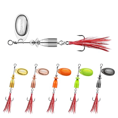 TRUSCEND Swim or Jig Fishing Spinner Baits for Freshwater and Saltwater, Rooster Tail Fishing Lures for Trout Bass Walleye Crappie Salmon Pike, Blade Bait with Copper Blade - color: C-2.5"-1/4oz-6color